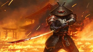 Create meme: shogun flaming, armor of the samurai, samurai