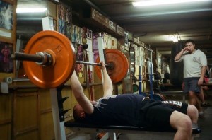 Create meme: the basement rocking, powerlifting, bench press bar