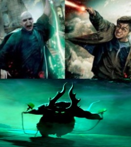 Create meme: Harry Potter and the deathly Hallows part 2, Harry Potter and the deathly Hallows poster, Harry Potter and Voldemort battle