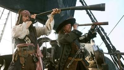 Create meme: Captain Jack Sparrow and Barbossa, pirate Jack Sparrow, Jack sparrow and barbossa with spyglasses