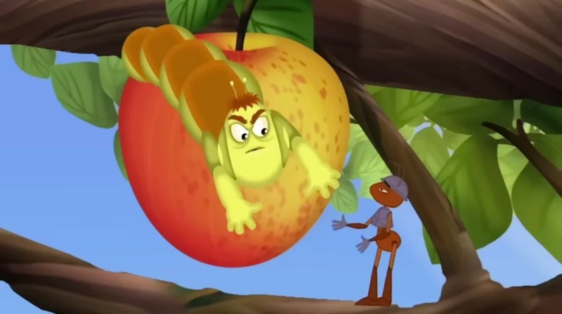 Создать мем: лунтик и его друзья, лунтик гусеница жадина, лунтик яблоко 75 серия