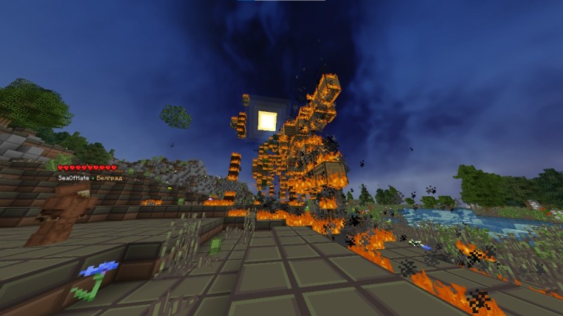 Create meme: minecraft server , fire minecraft, fire in minecraft