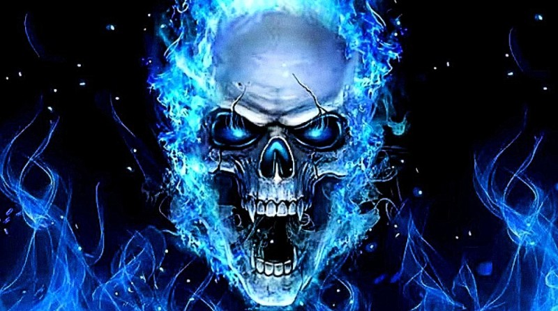 Создать мем: огненный череп, синий череп, черепа в огне
