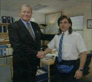 Create meme: michael scott long hair, ed truck michael scott, michael scott with long hair the office