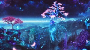 Create meme: tree Sakura, anime landscape, anime magic landscape