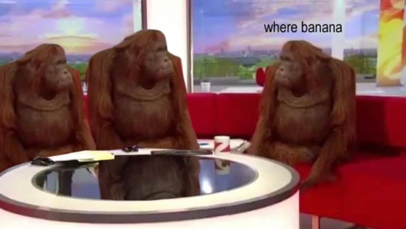 Создать мем: where banana, обезьяна орангутан, мем обезьяна