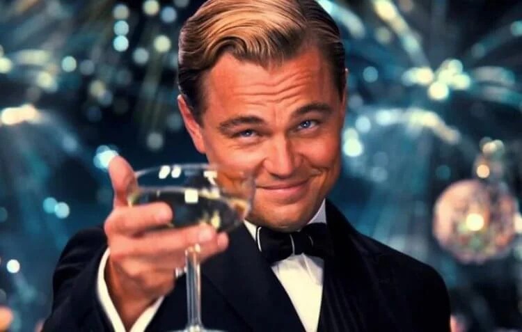 Create meme: leonardo dicaprio, the great Gatsby Leonardo DiCaprio with a glass of, the great Gatsby 