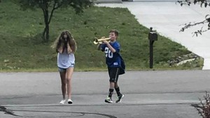Create meme: trumpet kid mem, boy with a pipe chasing a girl meme, boy with a trumpet meme