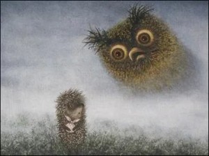 Create meme: hedgehog in the fog illustration, hedgehog in the fog owl, hedgehog in the fog