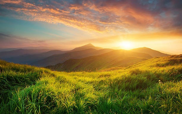 Create meme: mountains landscape, mountains nature , field at sunset