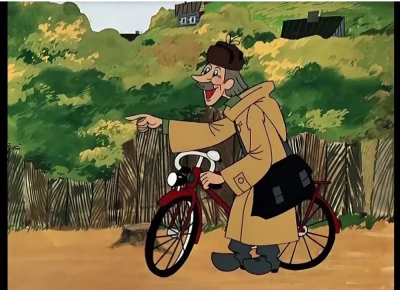 Create meme: postman pechkin with a bicycle, prostokvashino postman, buttermilk Pechkin