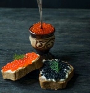 Create meme: food, red and black caviar, sandwiches with red and black caviar on the Board
