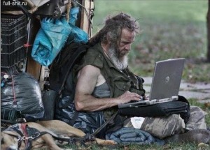 Create meme: smelly bum, the survival of the homeless, homeless with laptop
