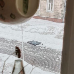 Create meme: snow, in the yard, window