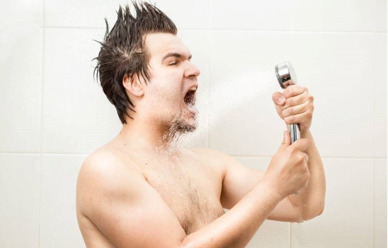 Create meme: a man sings in the bathroom, allergy, feet 