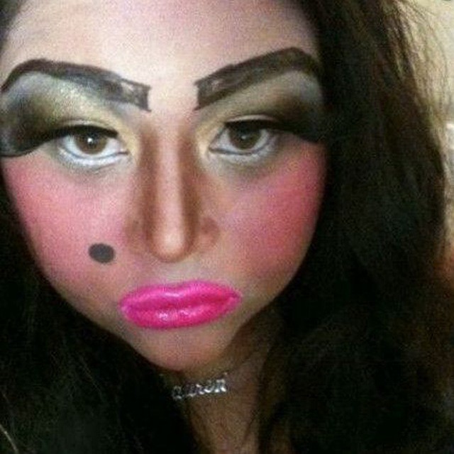 Create meme: painted eyebrows, horrible makeup, makeup is scary