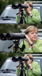 Создать мем: меркель смотрит в бинокль, ангел меркель, фото меркель с биноклем