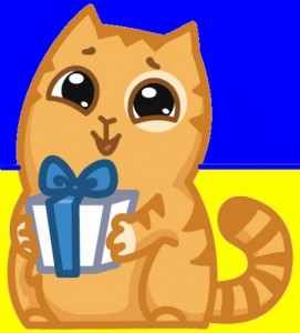 Create meme: cat with gift, stickers emoticons, peach sticker