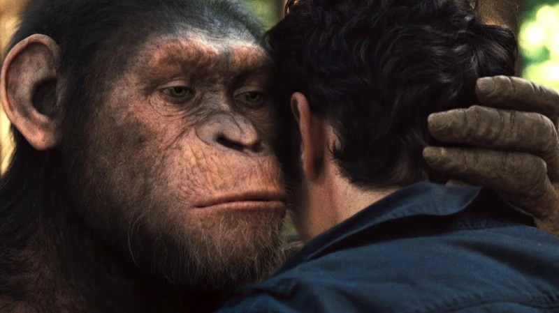 Создать мем: обезьяна шепчет на ухо мем, восстание планеты обезьян фильм 2011 цезарь, планета обезьян 2011