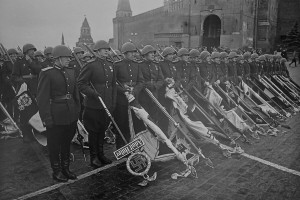 Create meme: flags of Germany at the victory parade 1945