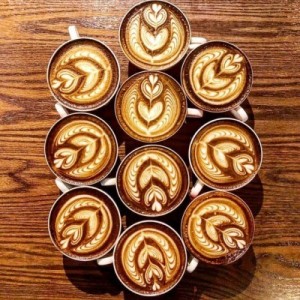 Create meme: morning coffee, latte art, many cups of coffee photos