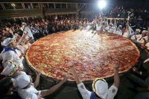 Create meme: the first pizza in the world, the greatest food in the world, largest pizza