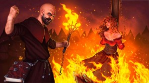 Create meme: fire mage fantasy art, the witch at the stake, fire