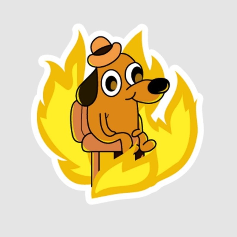 Create meme: a dog in a burning house, the dog is on fire, this is fine 