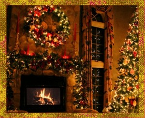 Create meme: background fir Christmas fireplace, new year images with clock and tree, new year images