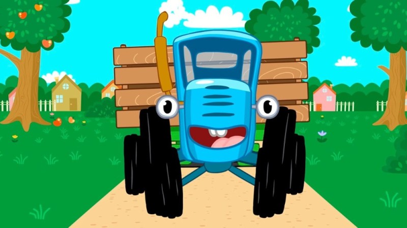 Create meme: cartoon blue tractor, blue tractor cartoon, blue tractor rides cartoon