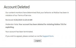 Создать мем: бан в роблоксе, your account has been deleted roblox, аккаунты в роблокс