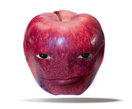 Create meme: apple meme, apple with a face, The apple is evil