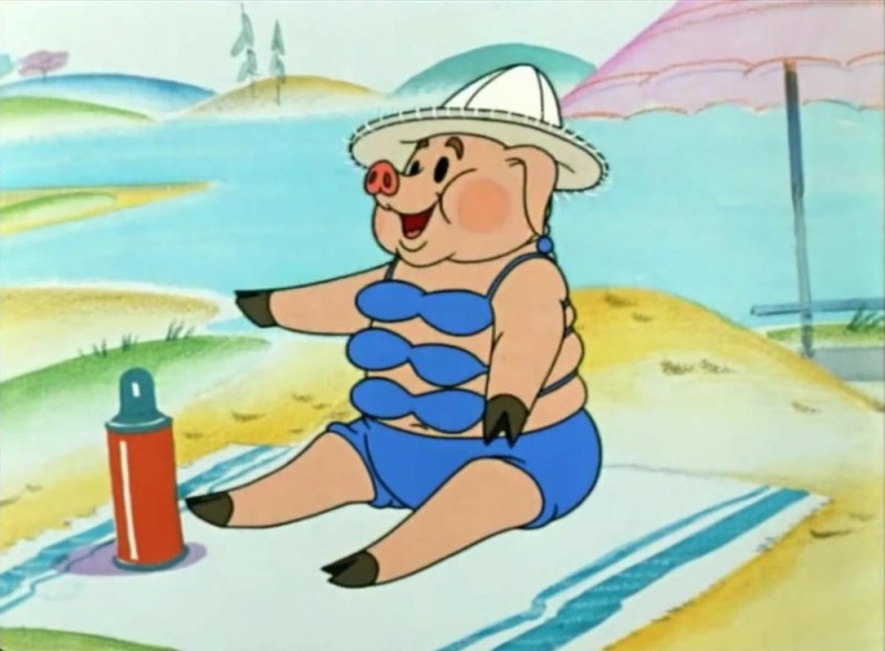 Create meme: Piggy from Well wait on the beach, The pig from Well wait on the beach, Piggy from well wait a minute