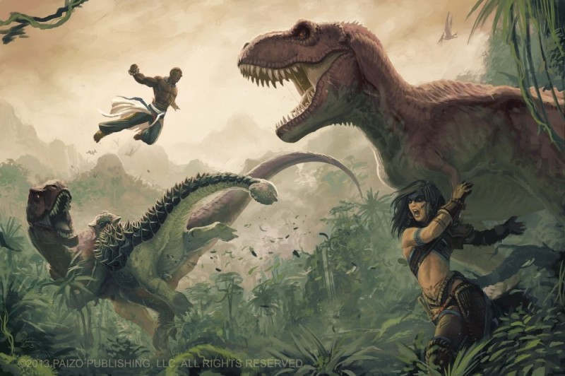Создать мем: динозавры фэнтези, тираннозавр арт, лара крофт и динозавры