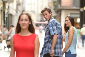 Создать мем: man and woman, парень оглядывается на девушку мем, лука модрич