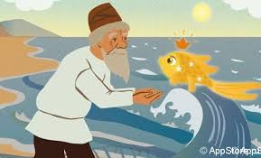 Create meme: the tale of the fisherman and the fish, illustration a fairy tale about a fisherman and a fish, Pushkin's tale of the goldfish