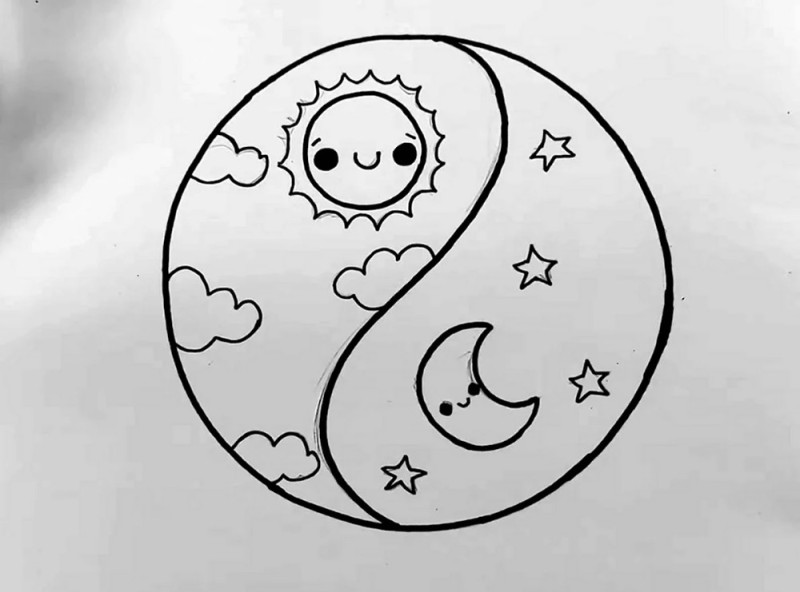 Create meme: the moon for drawing, planets to draw, drawings for drawing yin yang