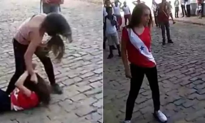 Create meme: A girl was beaten by a crowd, a girl of the same age is beaten up
