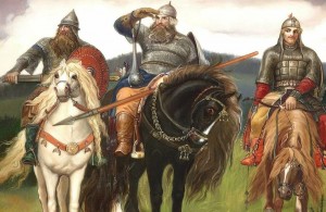 Create meme: picture Vasnetsov three bogatyrya, Russian hero Ilya Muromets, bogatyrs by Vasnetsov