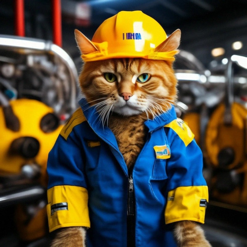 Create meme: cat Builder, the cat is a hard worker, The cat is a hard worker