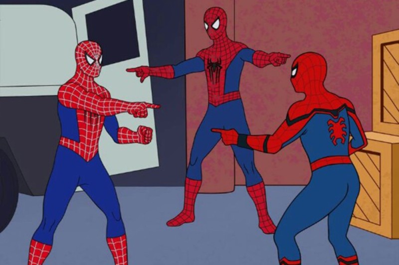Создать мем: мем 2 человека паука, человек паук и человек паук мем, два человека паука