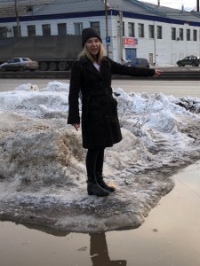 Create meme: people, snow in Moscow, barefoot girl snow
