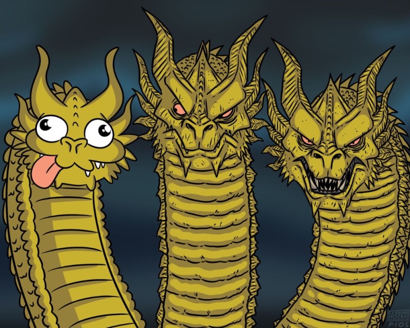 Создать мем: три головы дракона, атака титанов, трехголовый дракон мем