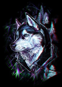 Создать мем: волк глитч, хаски арт, wolf art