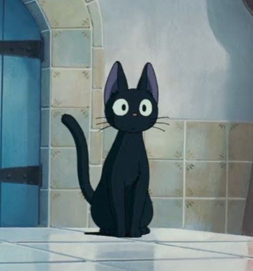 Create meme: the black cat from the cartoon, studio ghibli , cartoon about a black cat