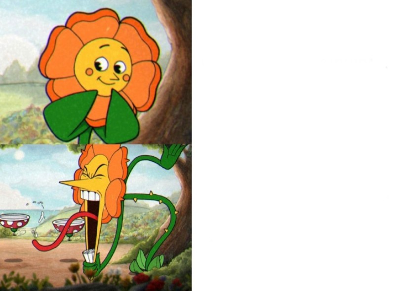 Create meme: kaphead boss flower, Meme flower from cuphead, a meme with a flower from kaphead