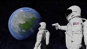 Создать мем: мем с космонавтами и пистолетом, астронавт арт, в космосе