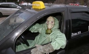 Create meme: the taxi driver, taxi in a gas mask, Omsk taxi driver in gas mask