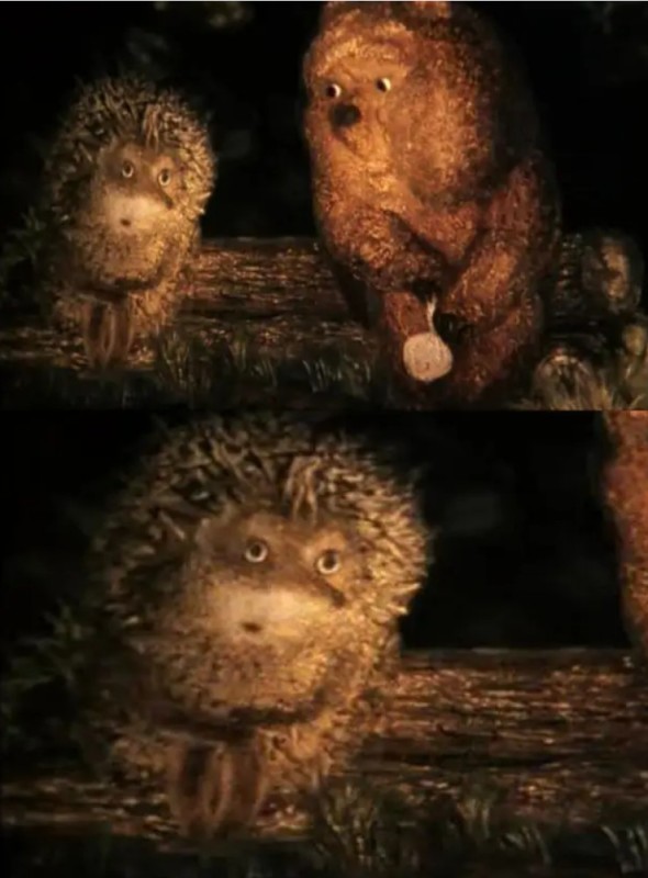 Create meme: the hedgehog and the bear drinking tea, owl hedgehog in the fog, hedgehog in the fog cartoon