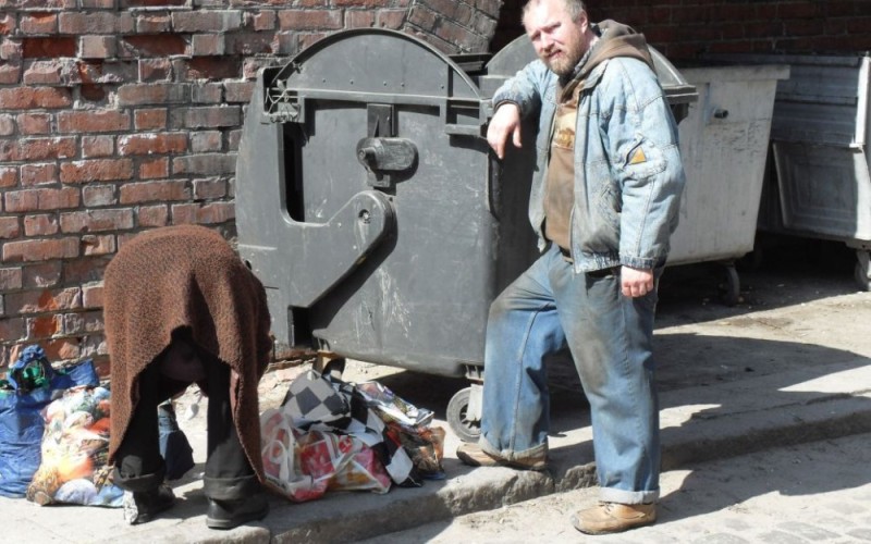 Create meme: homeless in a dumpster, In the trash can, homeless 